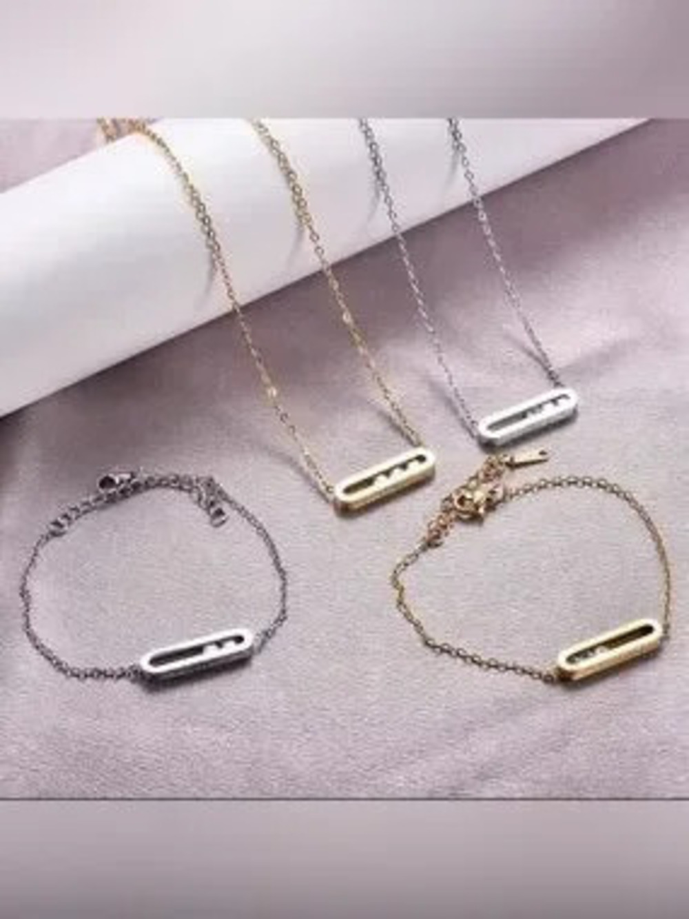 18K Gold Geometrical Link Paperclip Moving Diamond Bracelet No Fade Or Tarnish